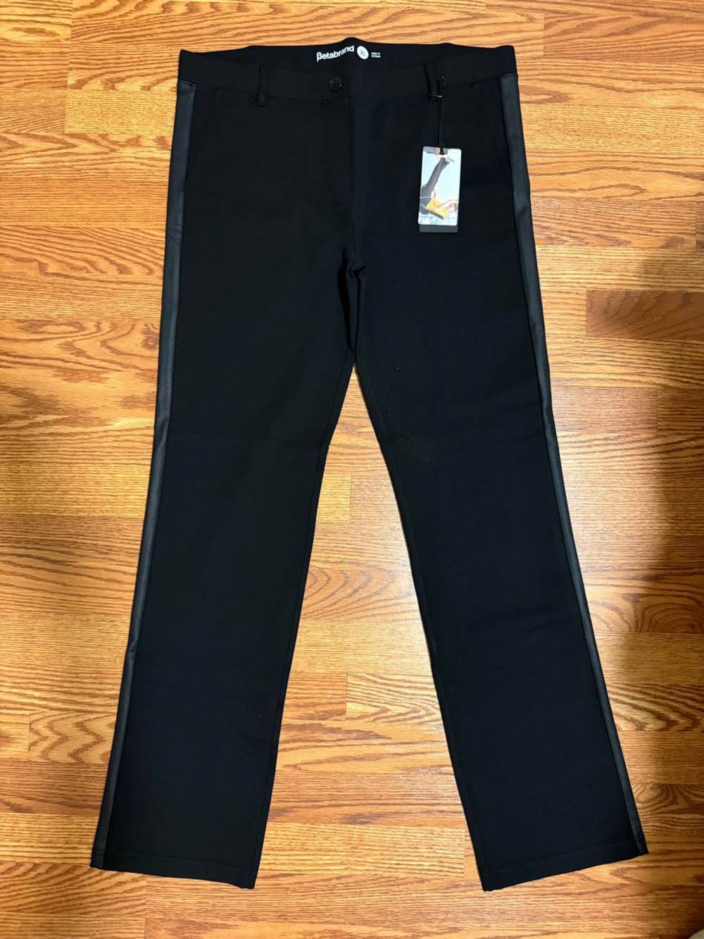 Betabrand Black Faux Leather Trim Leggings
